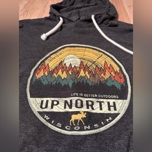 “Up North” men’s hooded long sleeve tshirt. Size Large